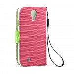 Wholesale Samsung Galaxy S4 Anti-Slip Flip Leather Wallet Case with Stand (Hot Pink-Green)